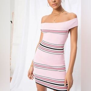 REVOLVE by the way. Harmony Off Shoulder Stripe Mini Dress Barbie Pink